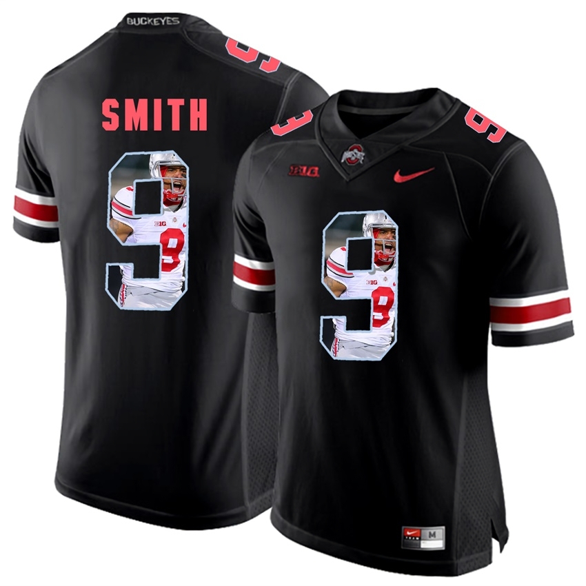 Ohio State Buckeyes Men's NCAA Devin Smith #9 Blackout With Portrait Print College Football Jersey HOV5349IG